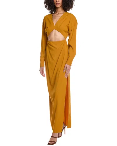 Lapointe Pebble Crepe Deep V Cutout Maxi Dress In Gold