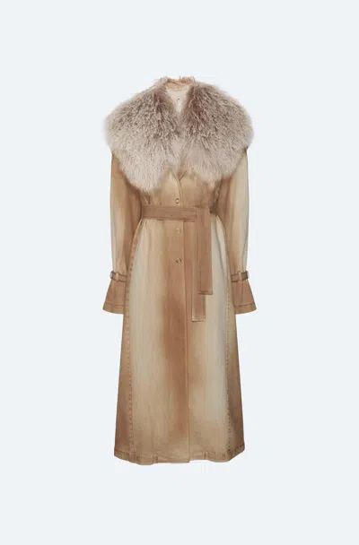 Lapointe Pigment Denim Base Relaxed Trench With Shearling In Oat/cream