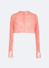 Lapointe Pleated Georgette Crop Top In Hot Coral/lotus