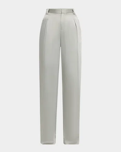 Lapointe Pleated Satin Pants In Jade