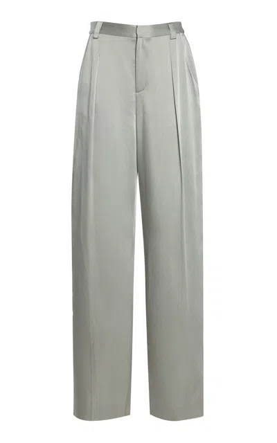 Lapointe Pleated Satin Relaxed Pants In Blue