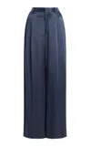 Lapointe Pleated Satin Wide-leg Pants In Navy