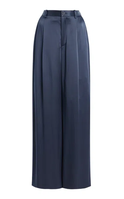 Lapointe Pleated Satin Wide-leg Pants In Navy