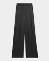 Lapointe Pleated Wide-leg Satin Pants In Green