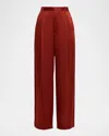 Lapointe Pleated Wide-leg Satin Pants In Red