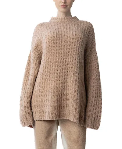 Lapointe Plush Boucle Oversized Crewneck Sweater In Brown