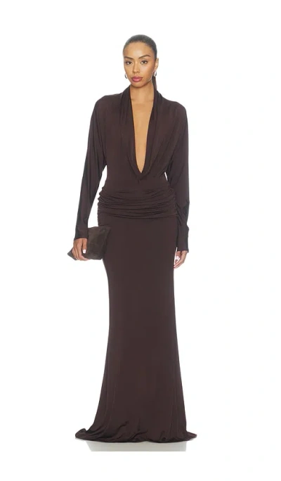 Lapointe Printed Jersey Dolman Cowl Neck Gown In Brown