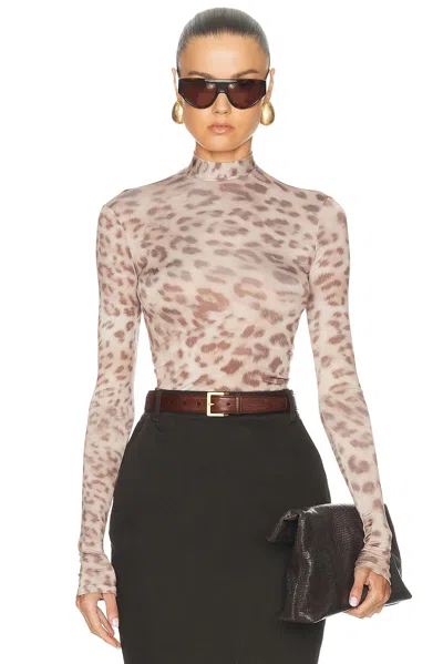 Lapointe Printed Jersey Mock Neck Bodysuit In Snow Leopard