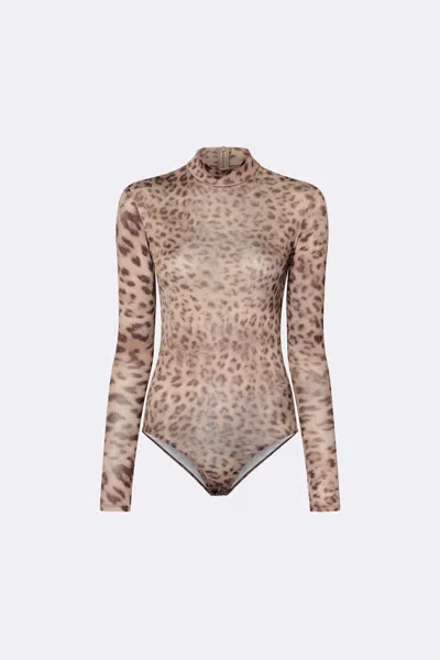 Lapointe Printed Jersey Mock Neck Bodysuit In Snow Leopard