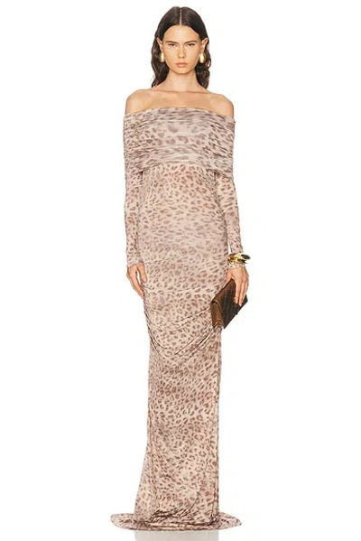Lapointe Printed Jersey Off The Shoulder Gown In Animal Print