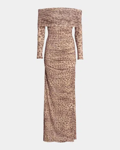 Lapointe Printed Jersey Off-the-shoulder Maxi Dress In Brown