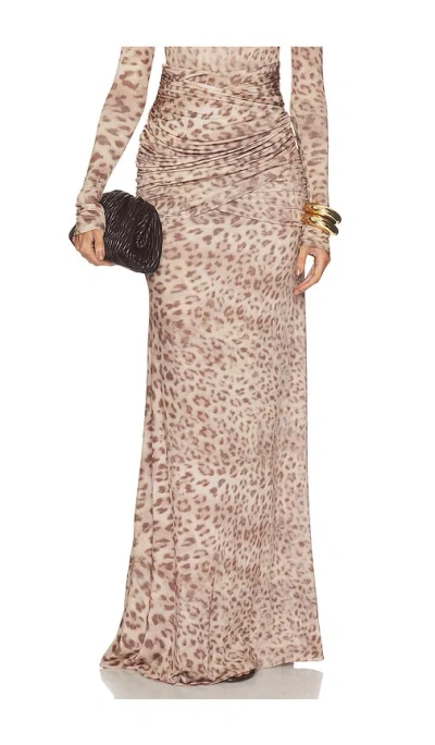 Lapointe Printed Jersey Shirred Hip Skirt In Brown