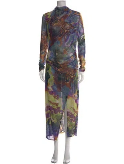 Pre-owned Lapointe Printed Long Dress In Blue