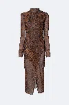 Lapointe Printed Mesh Draped Midi Dress In Leopard