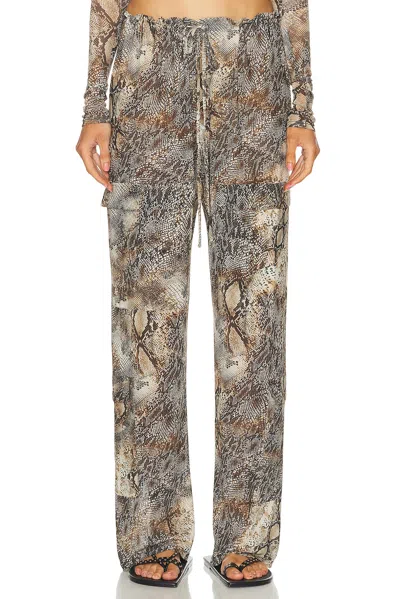 Lapointe Printed Mesh Drawstring Cargo Pant In Snake Print