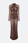 Lapointe Printed Mesh Halter Ruched Gown In Leopard