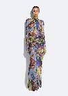 Lapointe Printed Mesh Halter Ruched Gown In Marble
