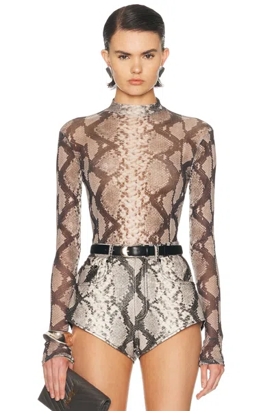 Lapointe Printed Mesh Mock Neck Bodysuit In Multi