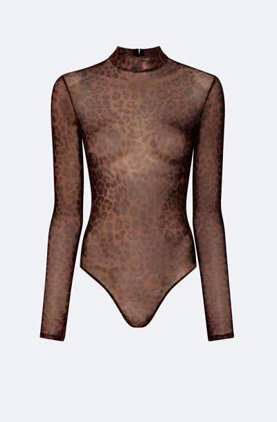 Lapointe Printed Mesh Mock Neck Bodysuit In Leopard