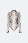 Lapointe Printed Mesh Mock Neck Bodysuit In Python Print