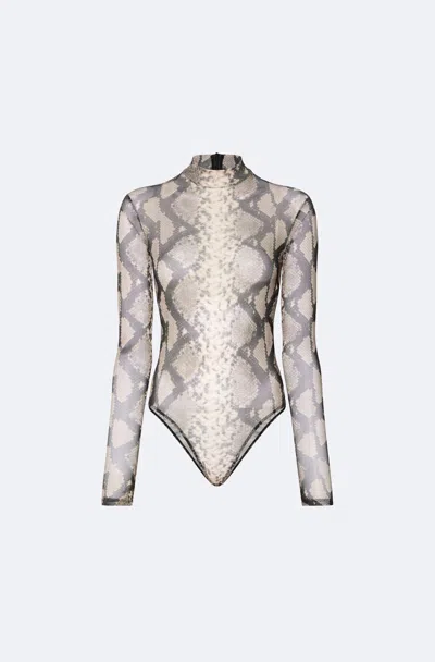 Lapointe Printed Mesh Mock Neck Bodysuit In Python Print