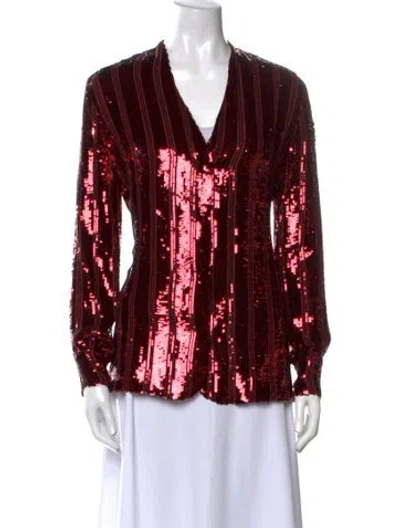 Pre-owned Lapointe Printed V-neck Blouse In Burgundy