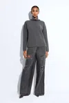 Lapointe Relaxed Denim Distressed Wide Leg Jean In Steel