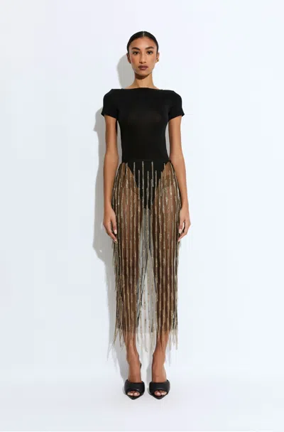 Lapointe Rhinestone Fringe High Waist Skirt