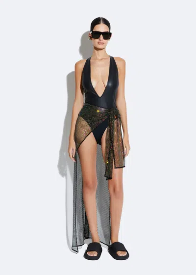 Lapointe Rhinestone Mesh Cover-up With Tie In Black Iridescent