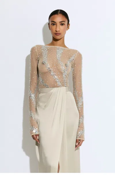 Lapointe Rhinestone Swirl Boatneck Bodysuit