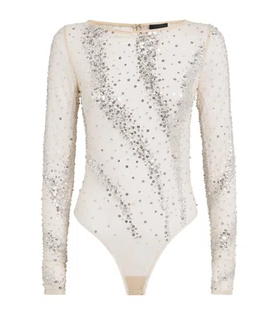 Lapointe Rhinestone Swirl Bodysuit In Neutral