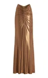 Lapointe Metallic Coated Jersey Ruched Maxi Skirt In Gold