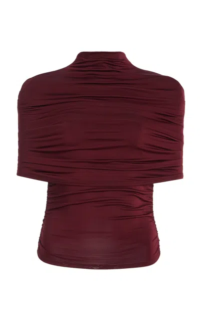 Lapointe Ruched Jersey Mock-neck Top In Burgundy