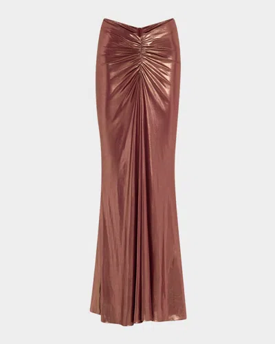 Lapointe Ruched Metallic Coated Jersey Maxi Skirt