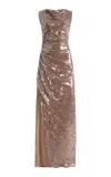 Lapointe Ruched Sequined Tulle Gown In Neutral