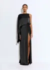 Lapointe Satin Asymmetric Draped Gown In Black