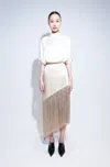 Lapointe Satin Asymmetric Fringe Skirt