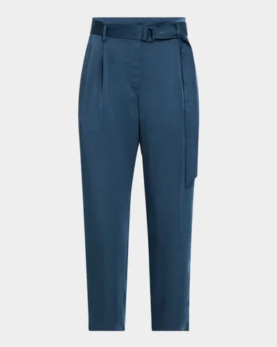 Lapointe Satin Belted Cropped Pants In Marine