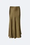 Lapointe Satin Bias Midi Skirt In Dark Olive