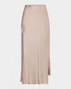Lapointe Satin Bias Slit Midi Skirt In Washed Silver