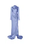 Lapointe Satin Bias Tab Gown With Slit In Purple