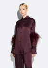 Lapointe Satin Button Down With Feathers In Mulberry