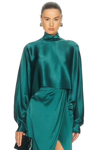 Lapointe Satin Caftan Top In Emerald