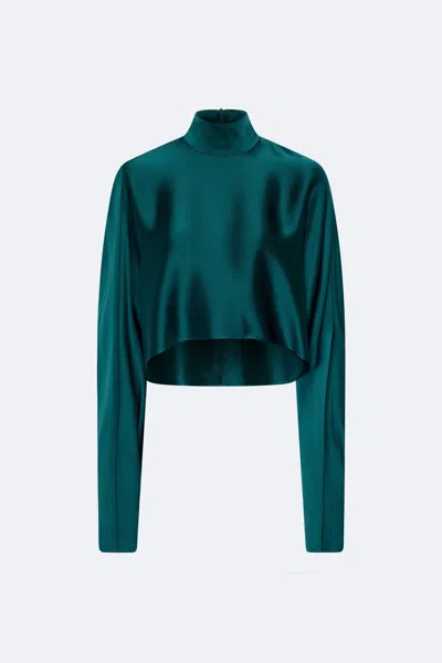 Lapointe Satin Caftan Top In Emerald