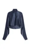 Lapointe Satin Kaftan Top In Navy