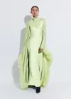Lapointe Satin Caftan With Feathers In Limon