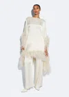 Lapointe Satin Cape Dress With Feathers In Cream