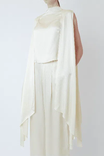 Lapointe Satin Cape Sleeve Top In White