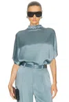 Lapointe Satin Cape Tee In Blue