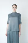 Lapointe Satin Cape Tee In Gray